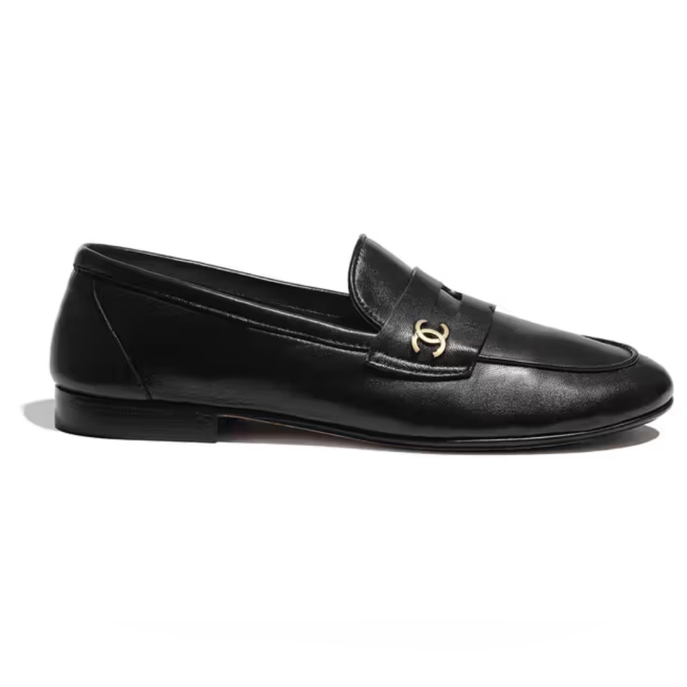 CHANEL 21S Mocassins Loafers CC Logo Black Lambskin Size 36